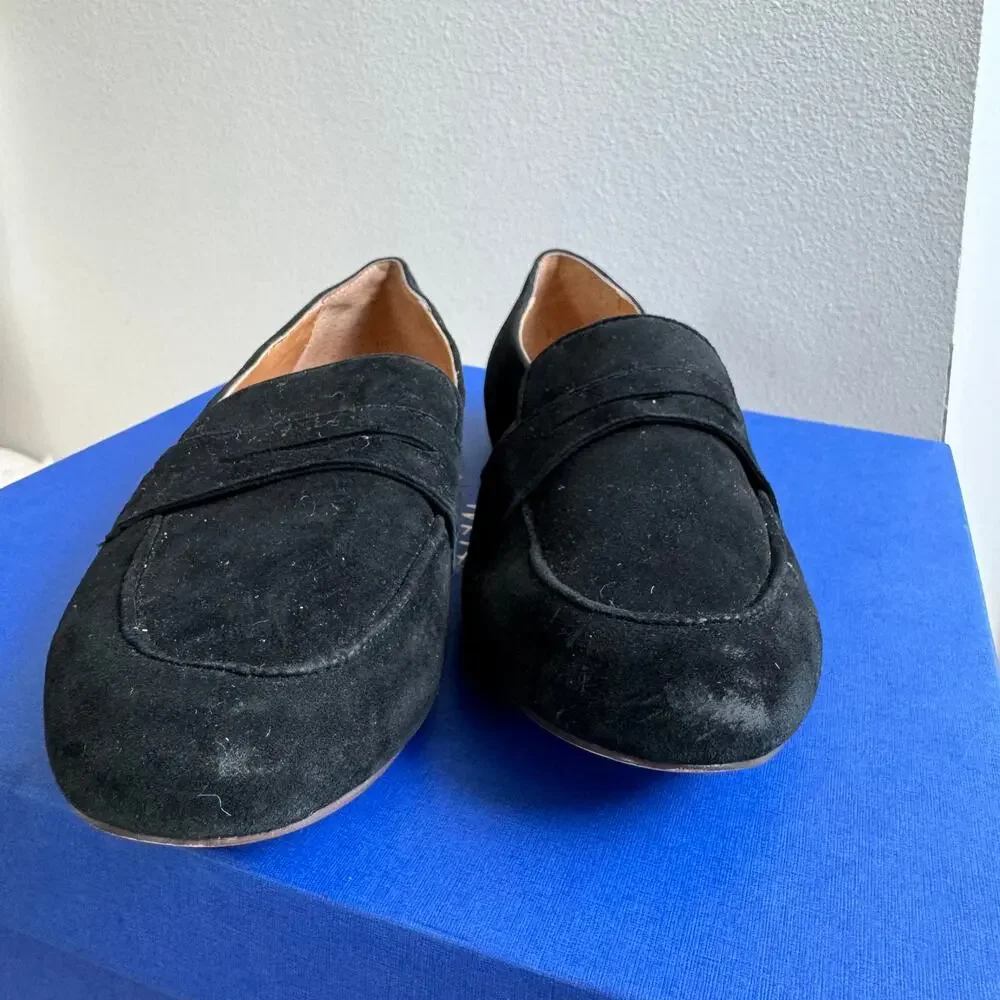 JCREW Black Suede Classic Penny Loafers Size 7.5-Preppy/Minimalist